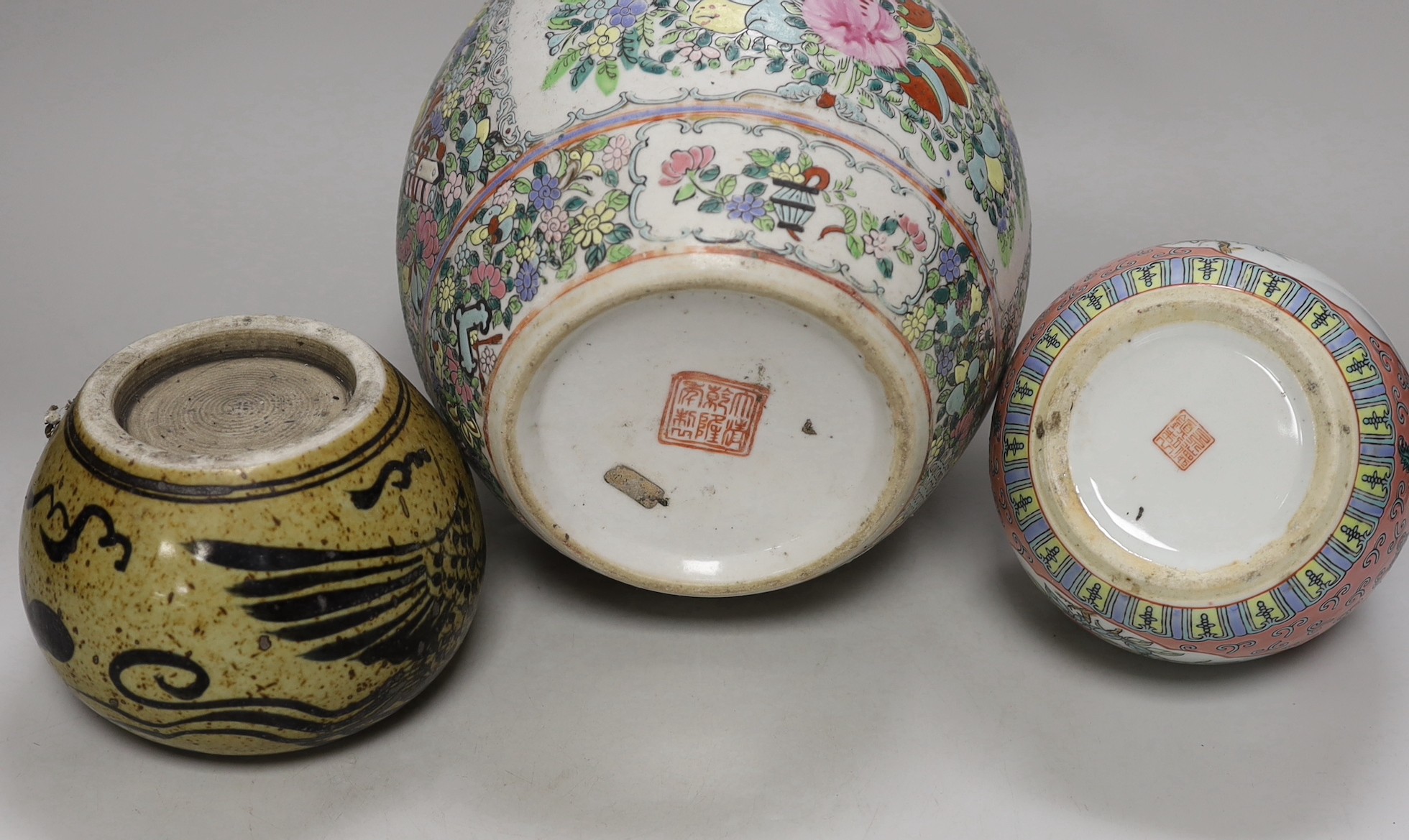 Three Chinese porcelain jars, largest 22cm